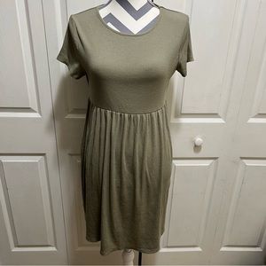 Wild Fable Short Sleeve Rib Knit Olive Green Dress Pockets